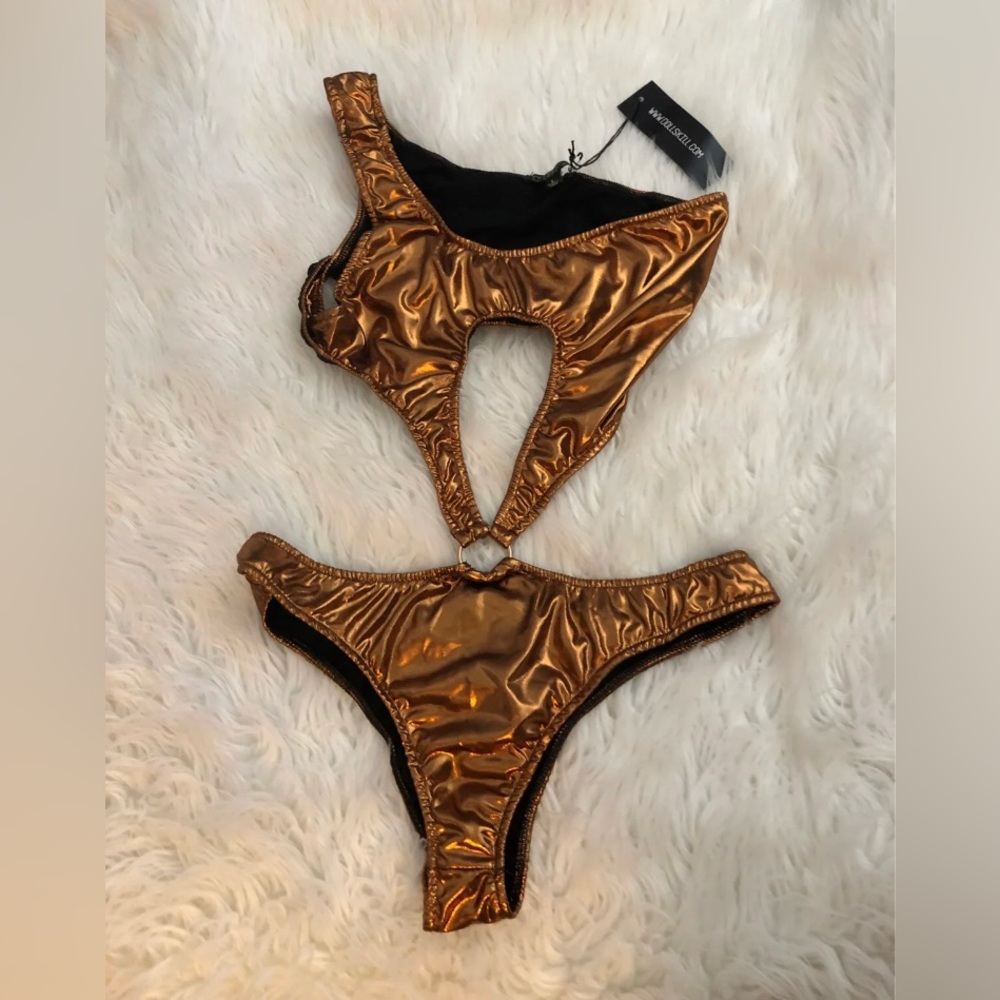 Gold rave dolls kill club Exx cut out bodysuit